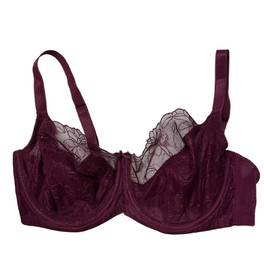 Panache Bra 34DDD Pink Sheer Lace Balconette Underwire Unlined